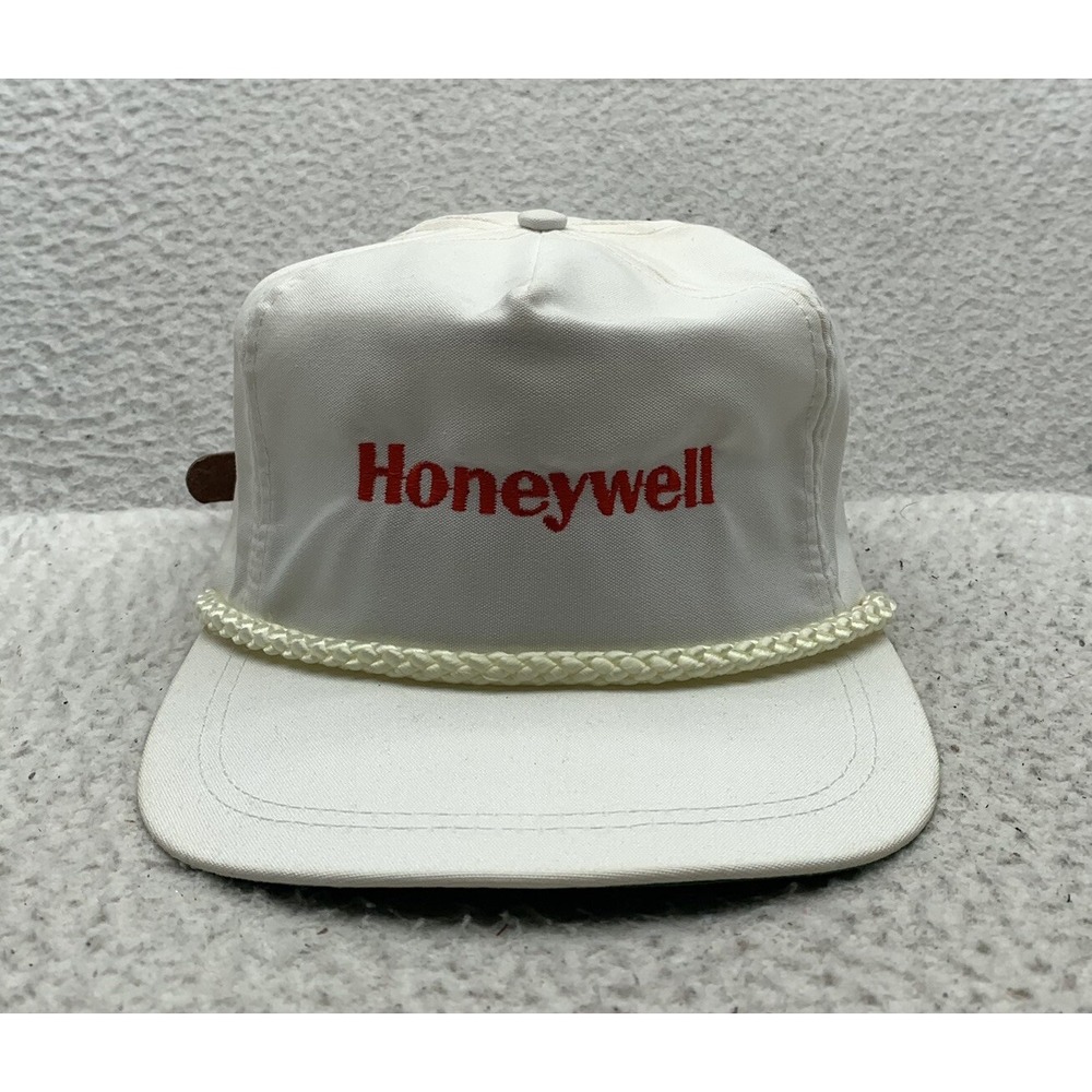 VTG Honeywell Blockhead Hat Mens Strapback OSFM White Thick Rope Trucker 80s